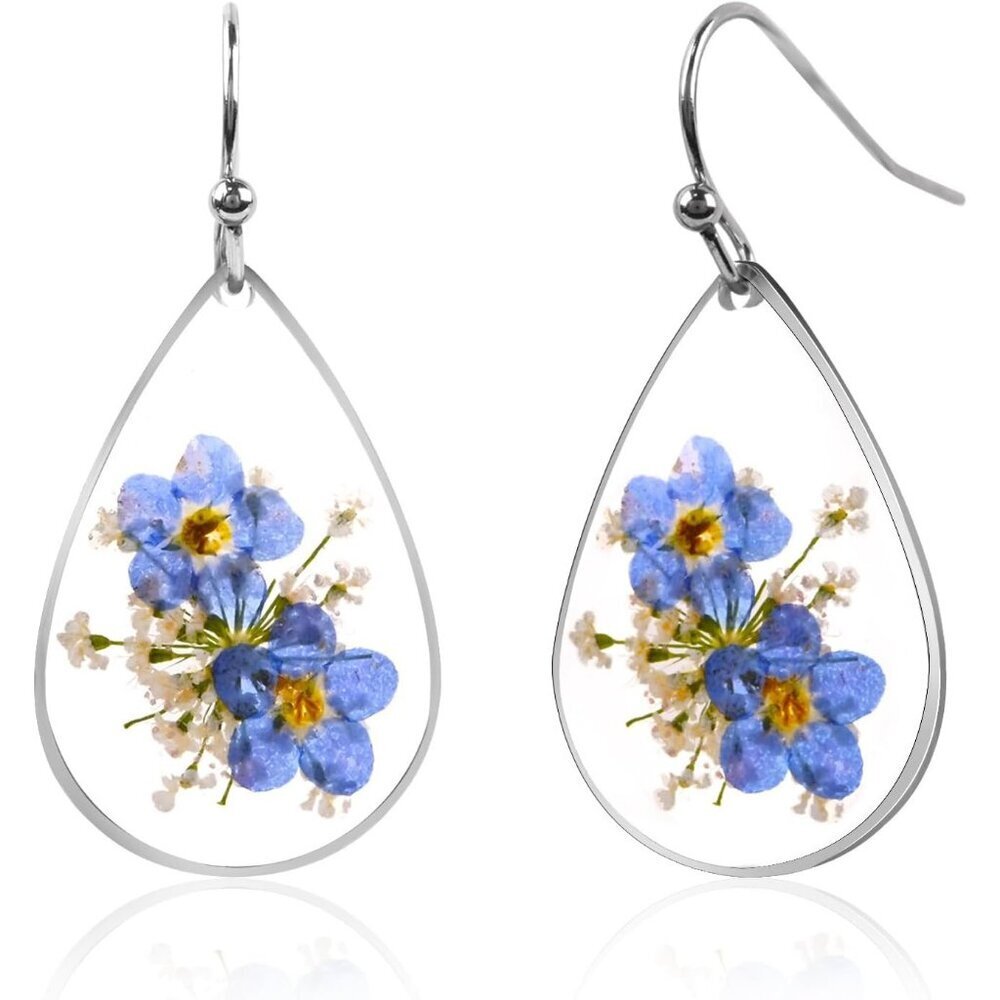 Women's White Forget-Me-Not and Queen Anne's Lace Pressed Wildflower Earrings